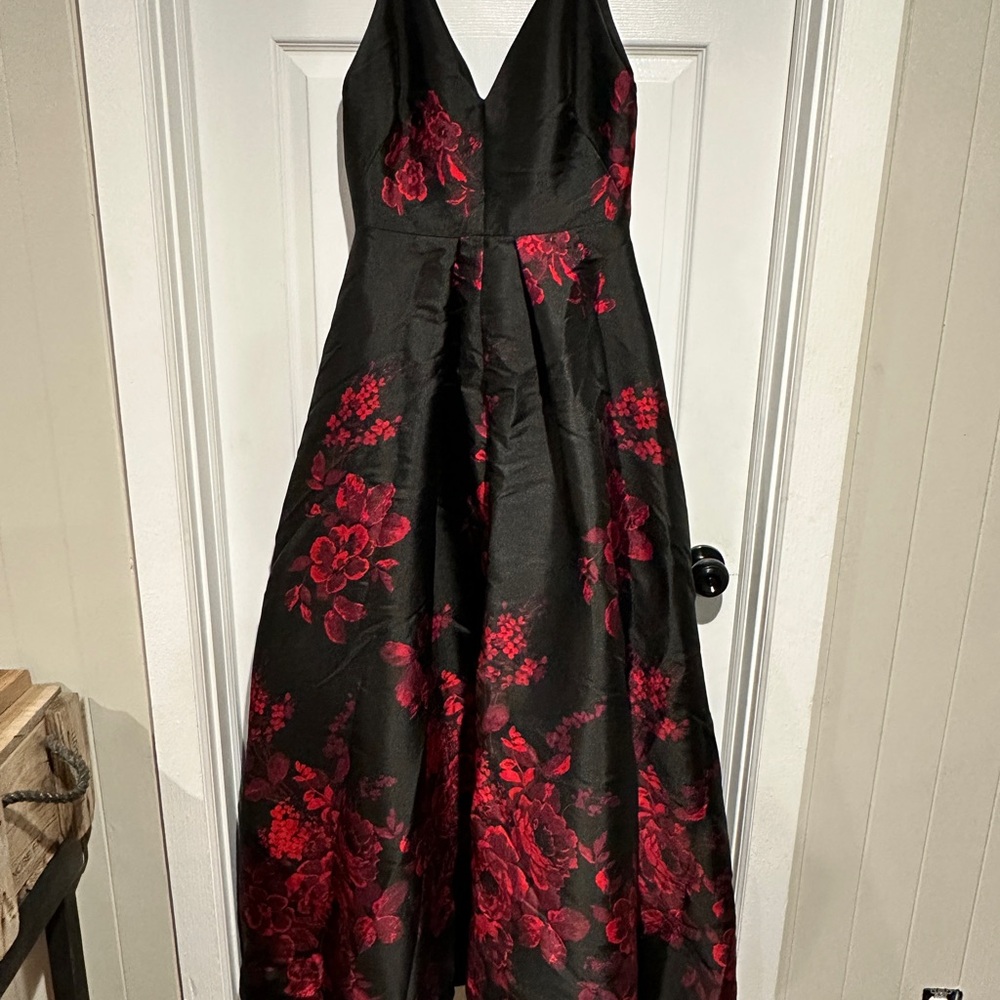 Elegant Black and Red Floral Dress